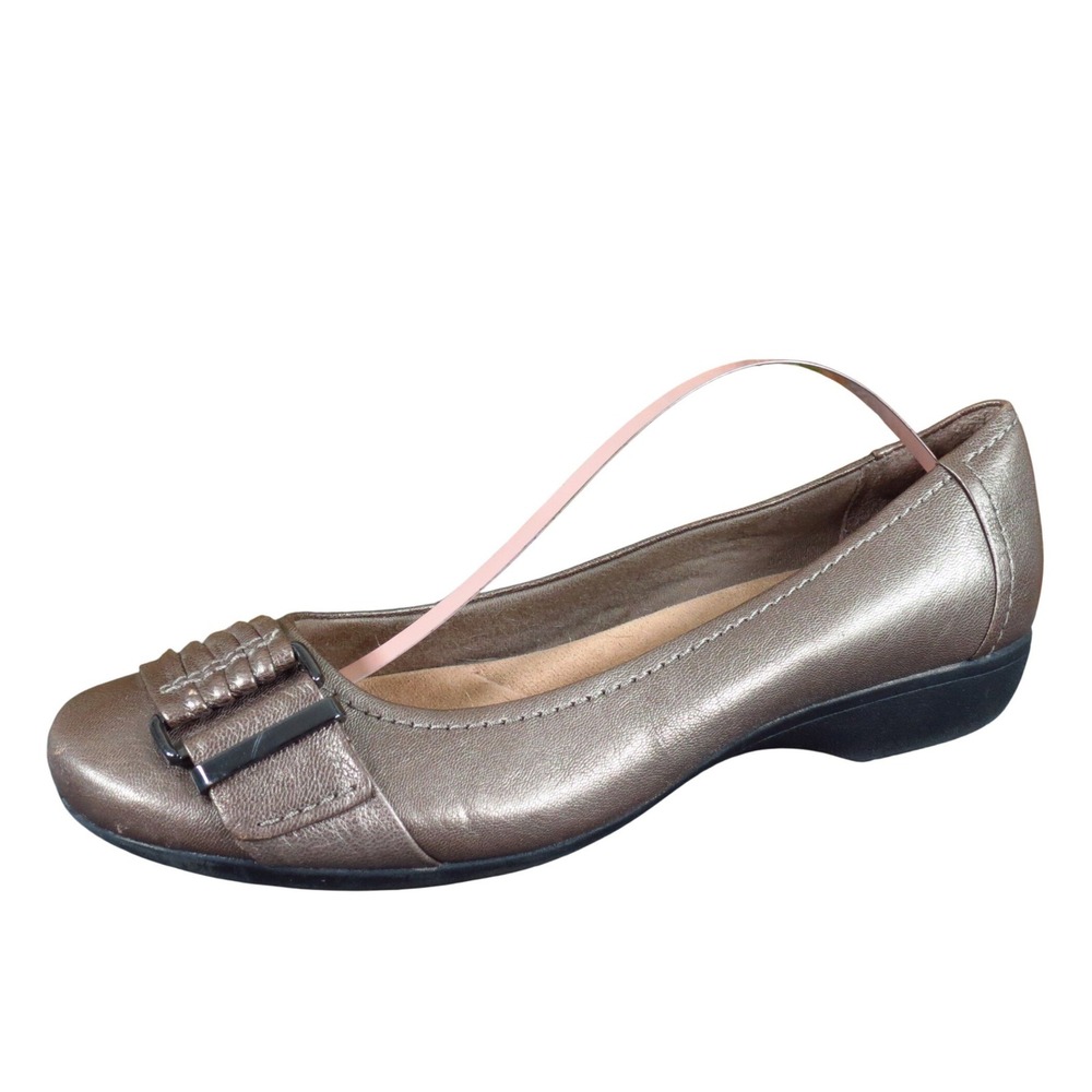 Clarks Propose Pixie 2 Women Shoe Flat 6.5 Wide Casual Comfort Pewter Metallic